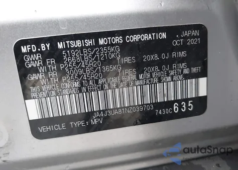 2022 Mitsubishi Outlander Black Edition 2Wd/Se 2.5 2Wd/Se Launch Edition 2Wd из США, поврежденный, VIN JA4J3UA81NZ039703